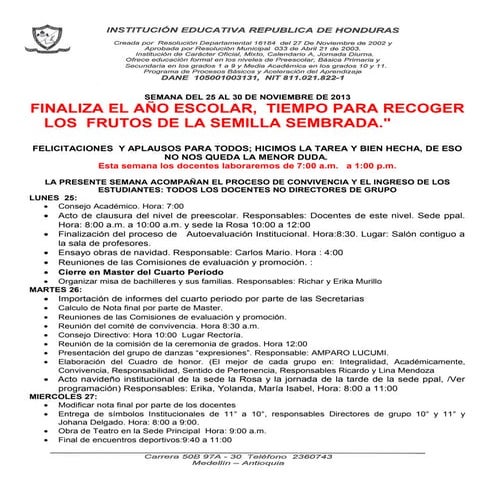 Cronograma 21 IE Honduras 