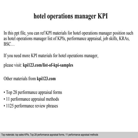 Hotel operations manager kpi
