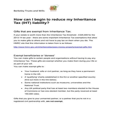 How to start reducing your Inheritance Tax (IHT) liability.