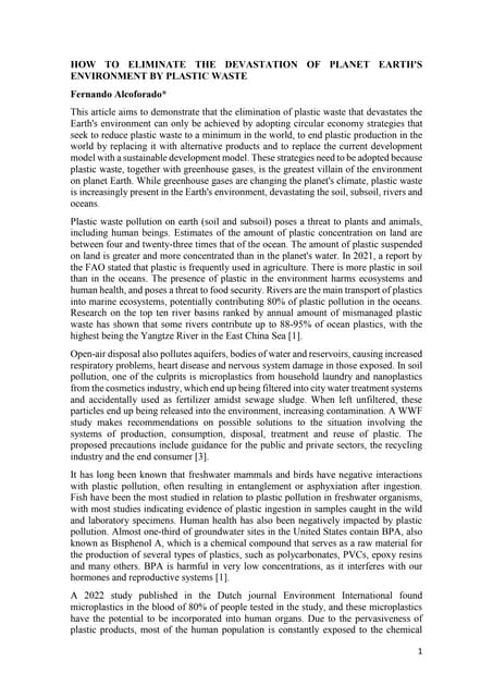 HOW TO ELIMINATE THE DEVASTATION OF PLANET EARTH'S ENVIRONMENT BY PLASTIC WAS...