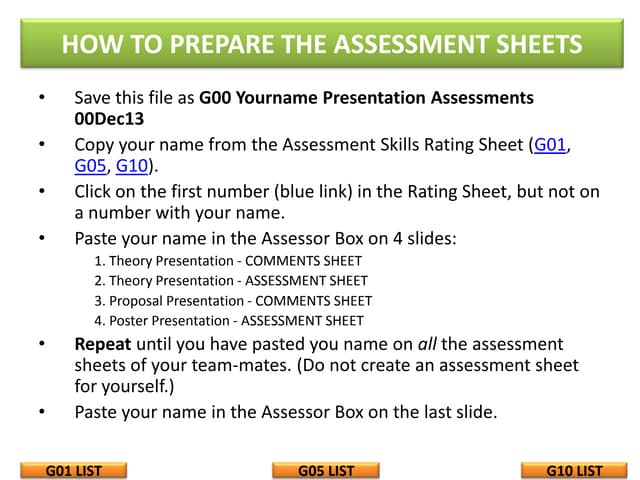 How to Prepare the Assessment Sheets