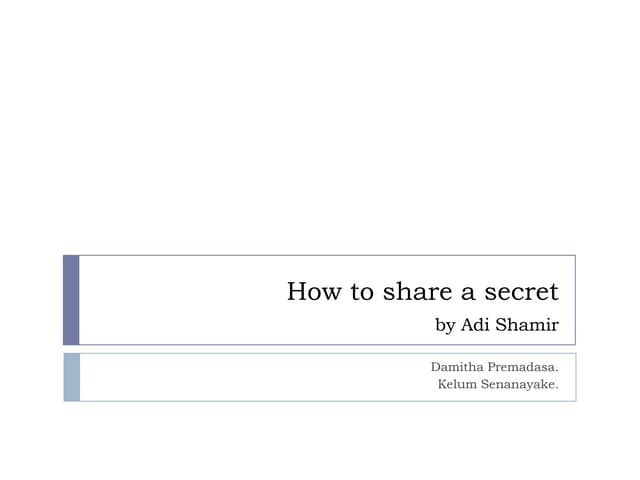 How to Share a Secret