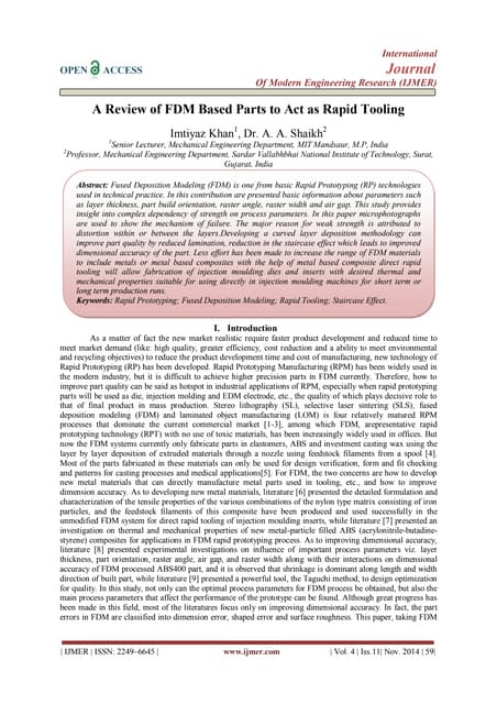 A Review of FDM Based Parts to Act as Rapid Tooling