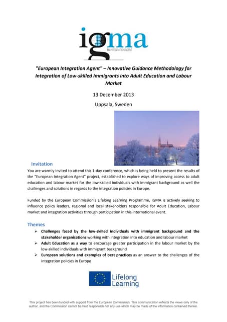IGMA conference invitation and agenda, December 13, Uppsala