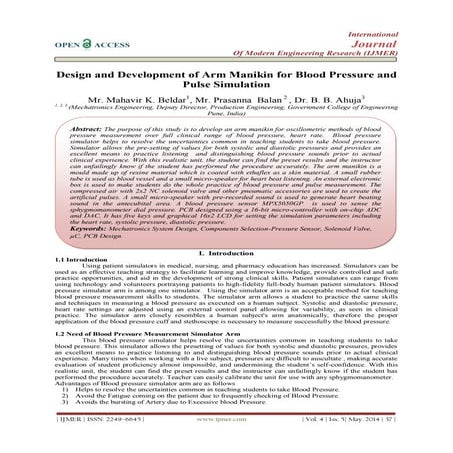 Design and Development of Arm Manikin for Blood Pressure and  Pulse Simulation 