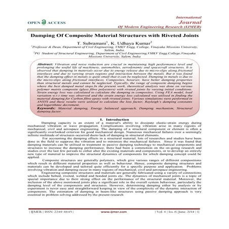 Damping Of Composite Material Structures with Riveted Joints