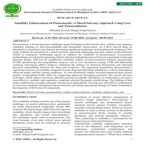Solubility Enhancement of Posaconazole: A Mixed Solvency Approach Using Urea ...
