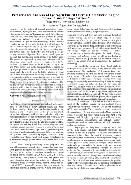 PERFORMANCE ANALYSIS OF HYDROGEN FUELED INTERNAL COMBUSTION ENGINE