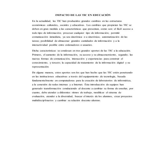 Impacto de las tic en educación