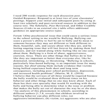 I need 200 words response for each discussion post.Guided Respon.docx
