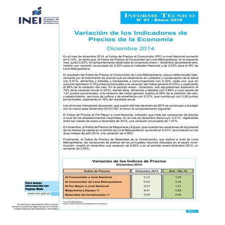 INEI - Informe precios 2014