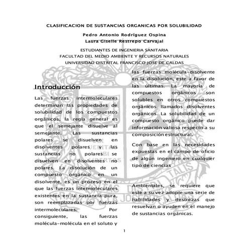 Informe practica #3 (articulo cientifico), Clasificacion de sustancias organi...