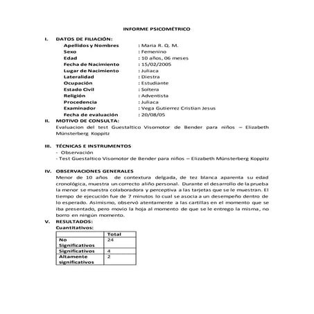 Informe psicometrico bender
