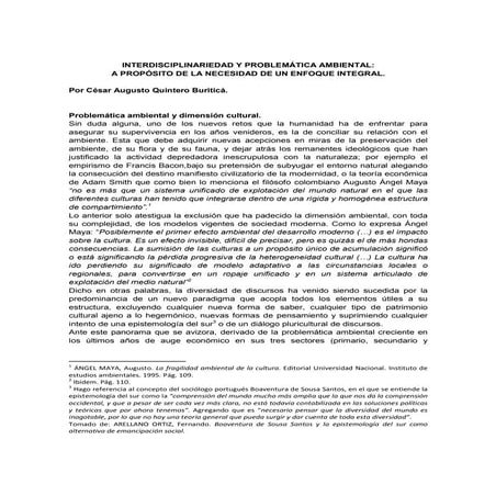 Interdisciplinariedad y problemática ambiental