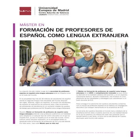 MASTER en Formación de Profesores de Español como Lengua Extranjera. UEM Vale...
