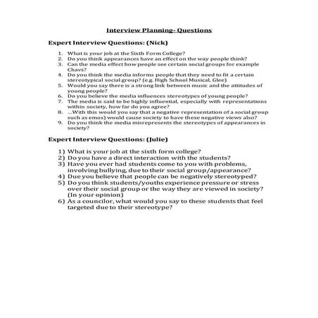 Interview planning  questions