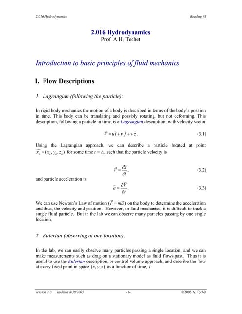 Introduction to basic principles of fluid mechanics