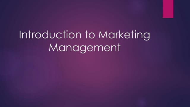 Introduction to marketing management