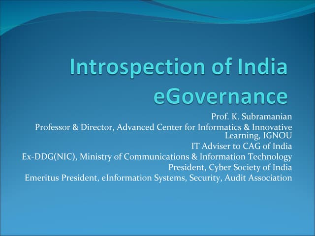 Introspection Of India Egov Npc Feb 2009