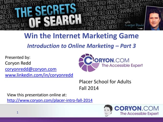 Intro to Online Marketing - Placer School of Adults Fall 2014