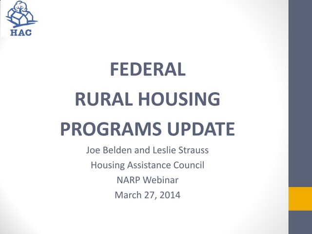 Federal Rural Housing Programs Update