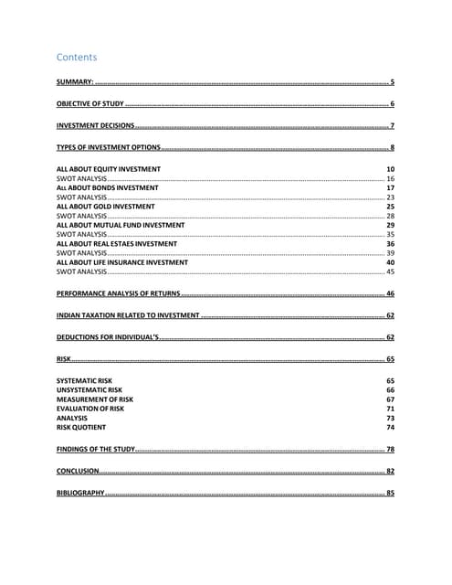 Analysis and explanation of various investment options in India
