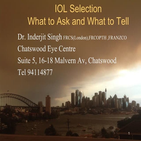 IOL Selection- What to Ask and What to Tell Patients
