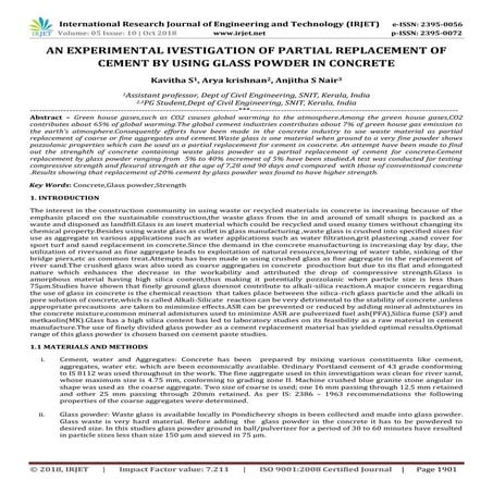 IRJET- An Experimental Ivestigation of Partial Replacement of Cement by using...