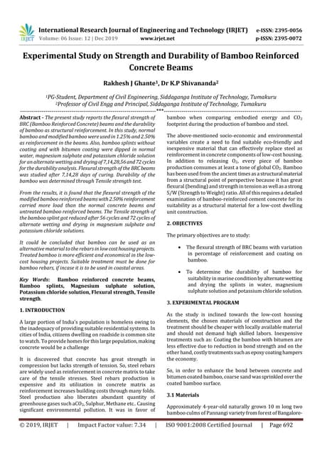 IRJET-  	  Experimental Study on Strength and Durability of Bamboo Reinforced...