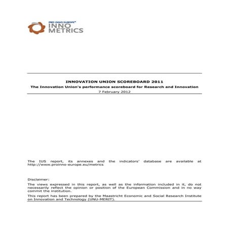 INNOVATION UNION SCOREBOARD 2011