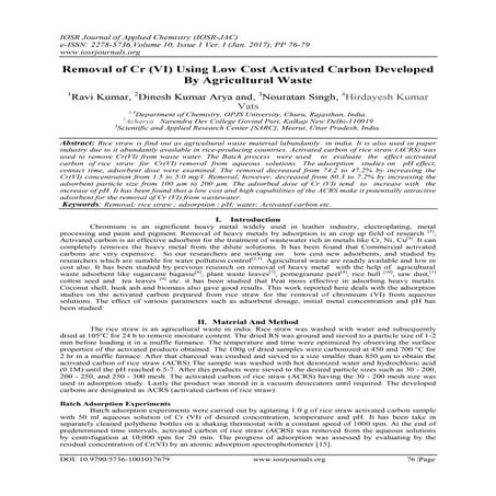 Removal of Cr (VI) Using Low Cost Activated Carbon Developed By Agricultural ...