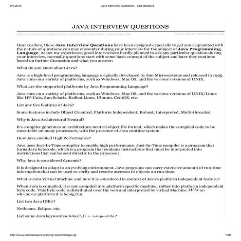 Java interview questions   tutorialspoint