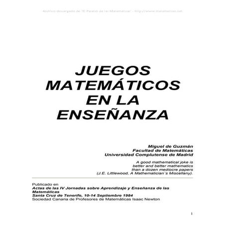 Juegos matemáticos en la Enseñanza.
