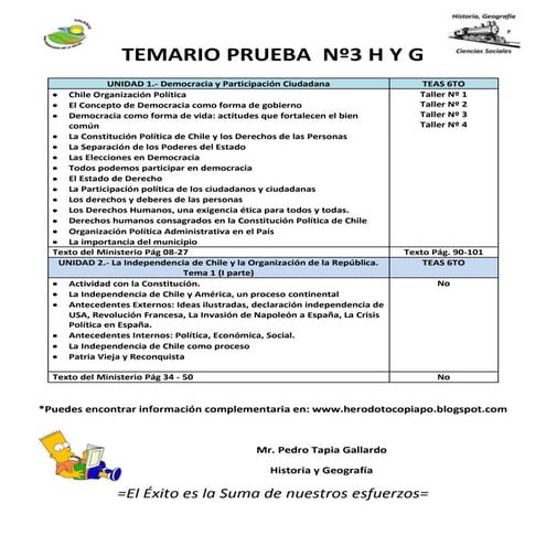 Temario prueba  nº3 h y g 6to
