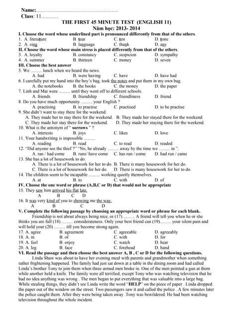 Kiểm tra 1 tiết hki tiếng anh lớp 11