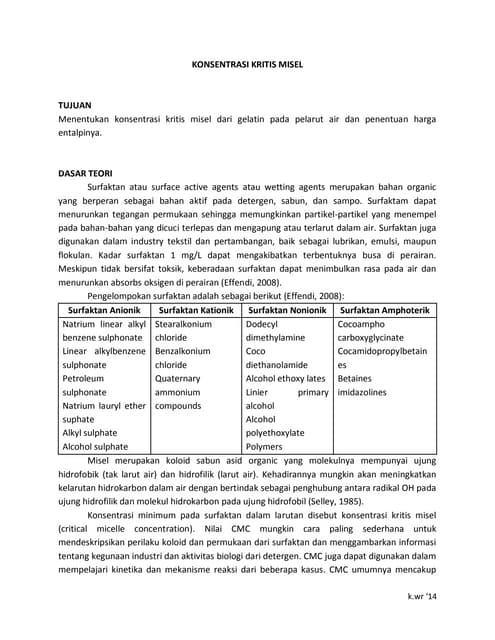 laporan kimia fisik - Konsentrasi kritis misel