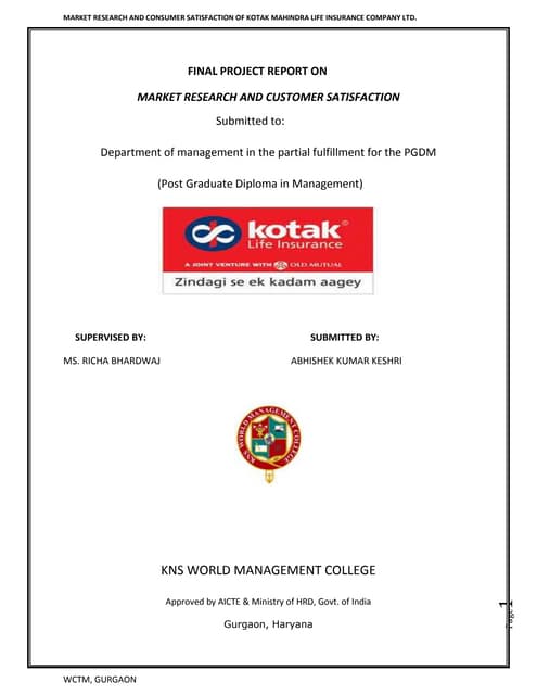 Kotak life insurance Project Report