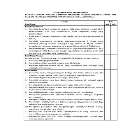 Kuisioner calon kepala madrasah