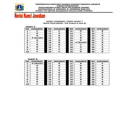 KUNCI JAWABAN TUKPD I TAHUN 2013 KODE A DAN B