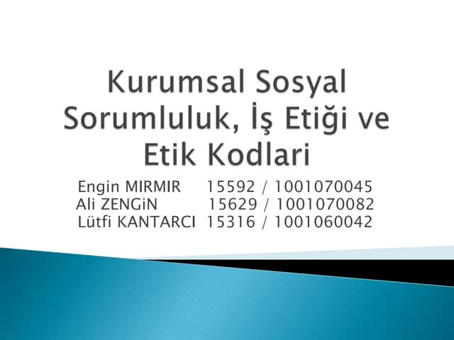 Kurumsal sosyal sorumluluk, is etigi ve etik