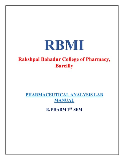 LAB MANUAL ANALYSIS Pharmaceutical  Analysis BP 1ST SEMESTER