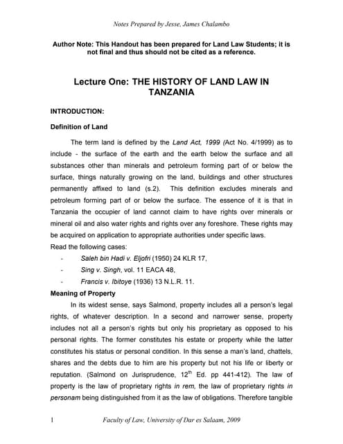 Land law lecture notes 2009,by jese