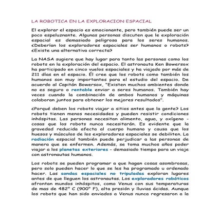La Robotica En La Exploracion Espacial