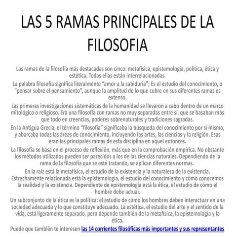 Las 5 ramas principales de la filosofia