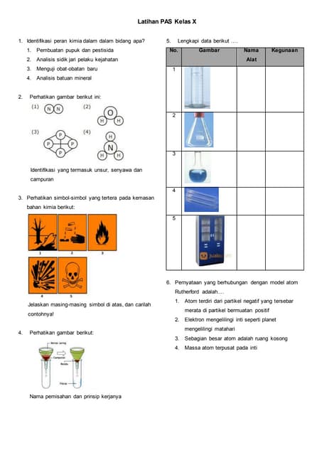 SOAL LATIHAN PENILAIAN AKHIR SEMESTER (PAS) KIMIA KELAS X