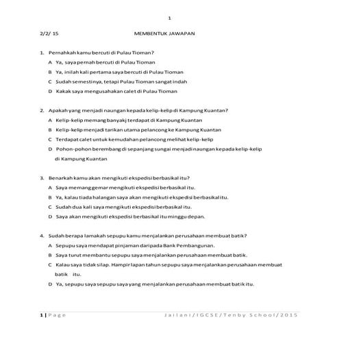 Latihan menjawab soalan