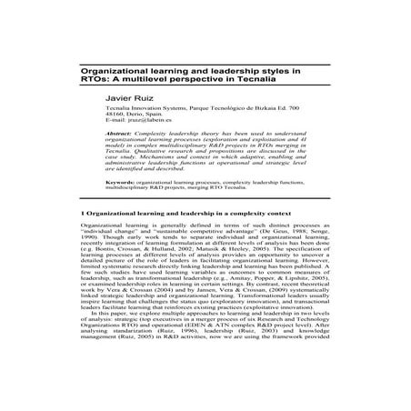 Leadership functions and organizational learning in tecnalia javier ruiz