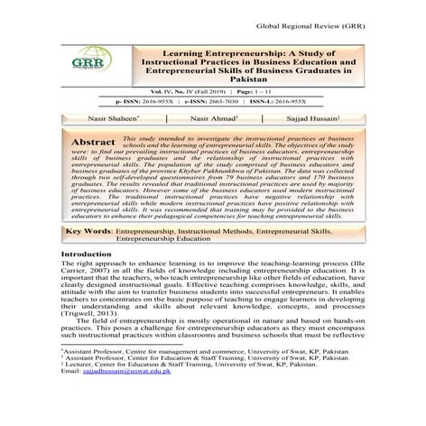 Learning entrepreneurship a study of instructional practices