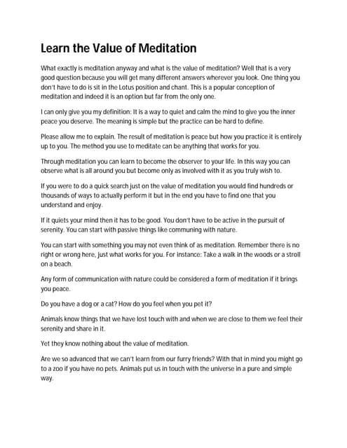 Learn the Value of Meditation