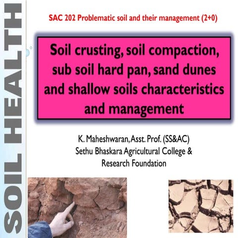 Soil crusting, soil compaction, sub soil hard pan, sand dunes and shallow soi...